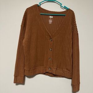 SO Brown Button Up Cropped‎ Fuzzy V-neck Cardigan size XL
